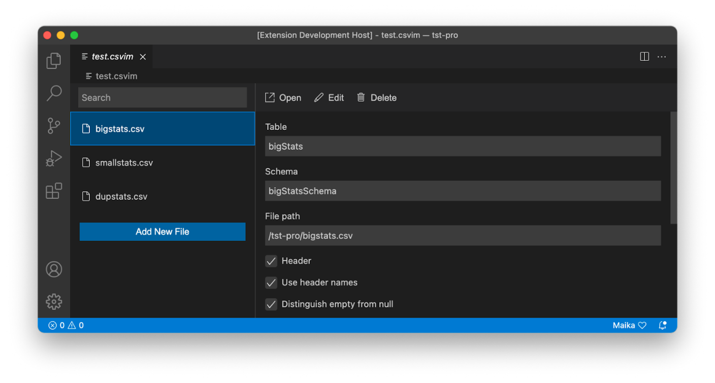 CSVIM editor in VS Code