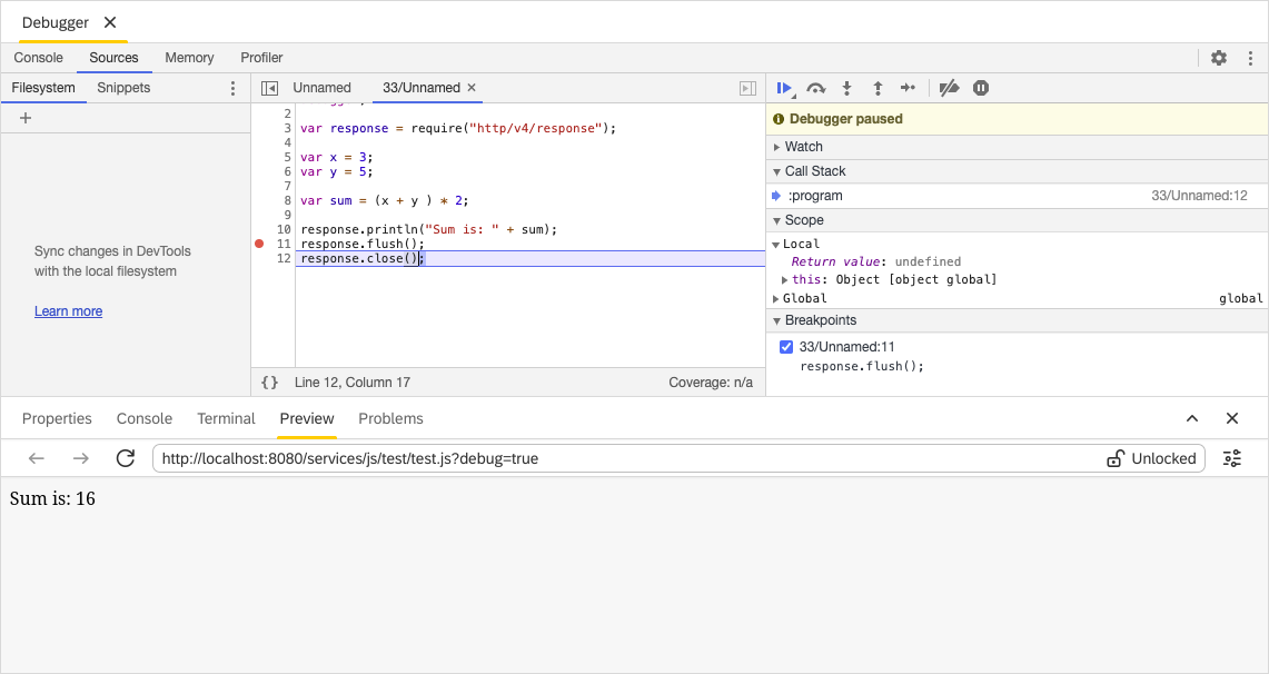 Debug Preview pane of the Debugger view