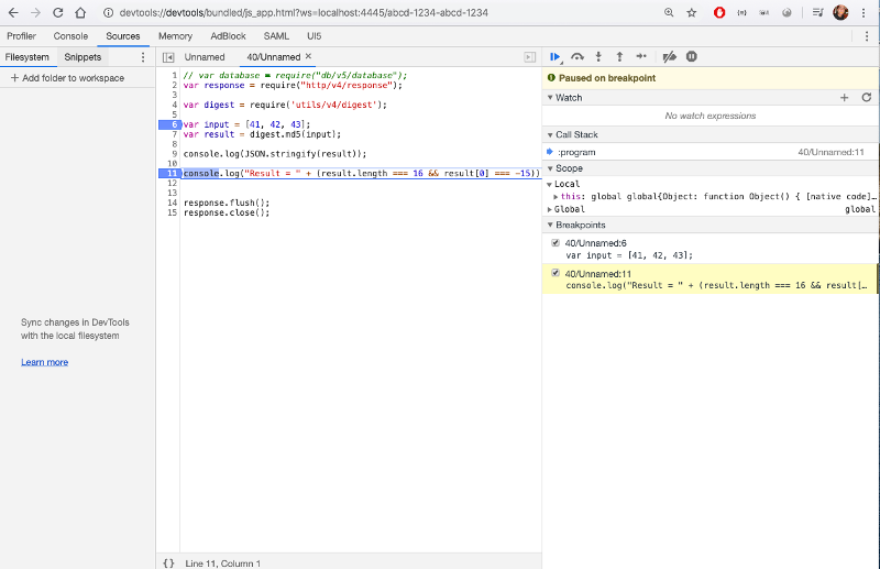 Debug GraalJS in Chrome DevTools