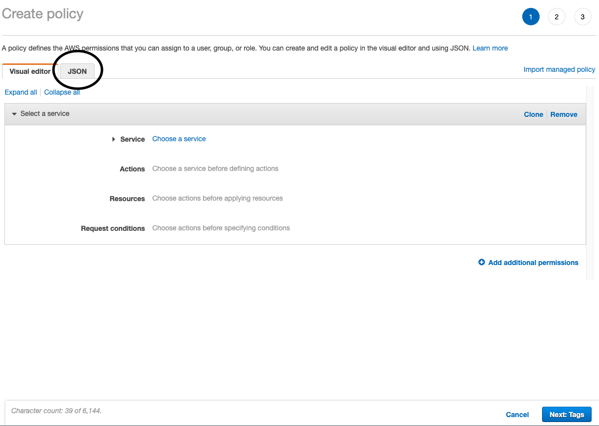 AWS - Create Policy - Step 1